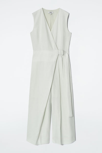 Wrap-Front Linen Jumpsuit