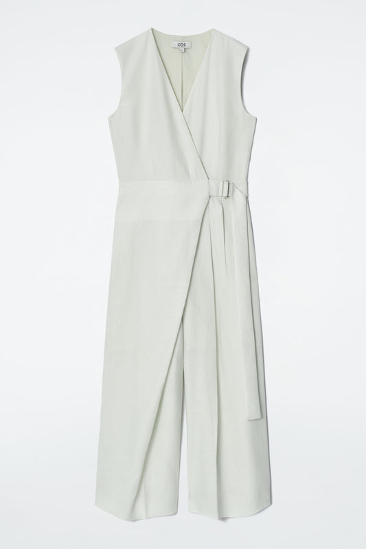 Wrap-Front Linen Jumpsuit