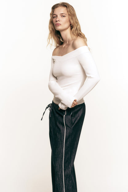 Denim drawstring trousers