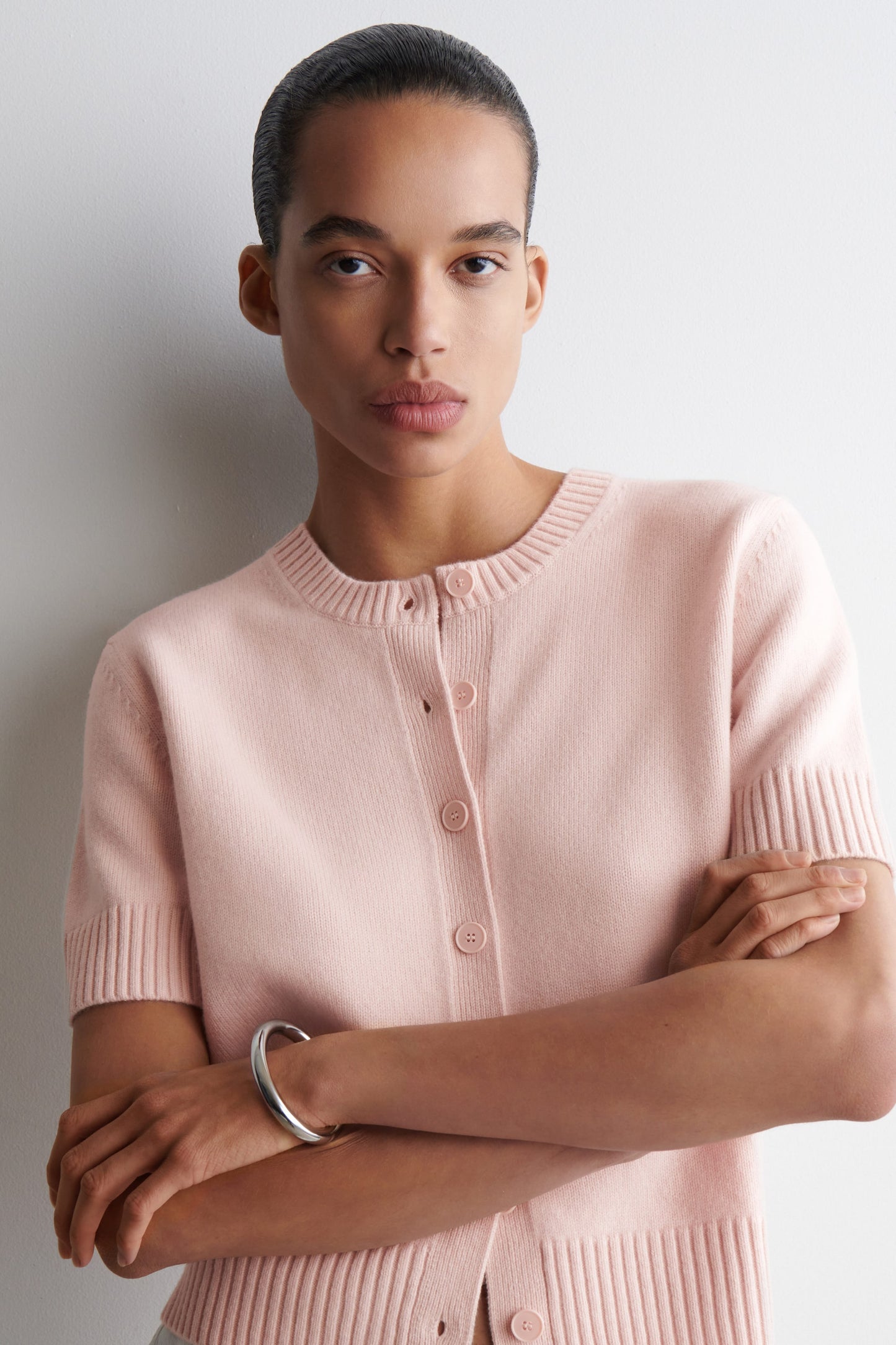 Merino Wool Short-Sleeved Cardigan