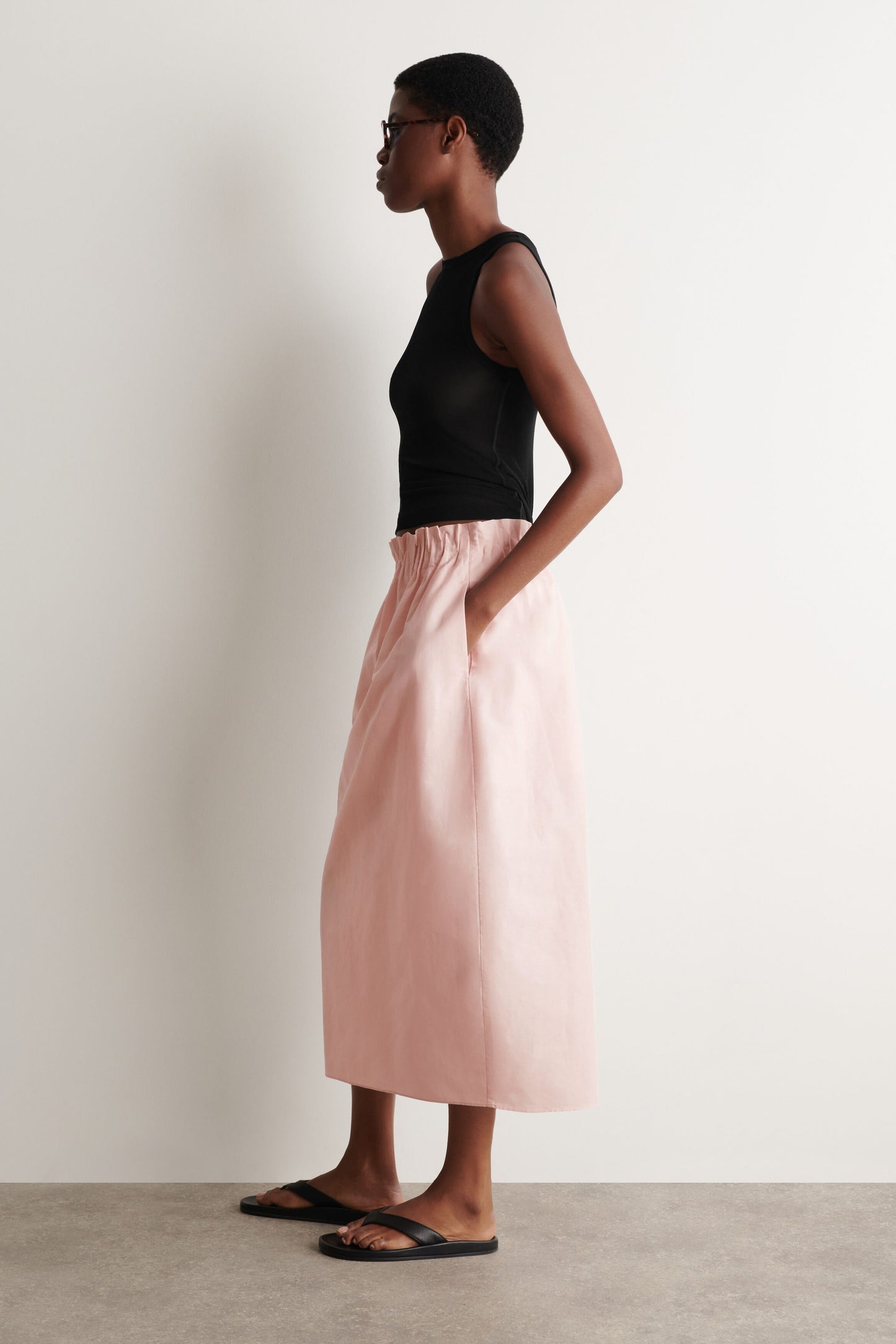 Cotton-linen balloon midi skirt