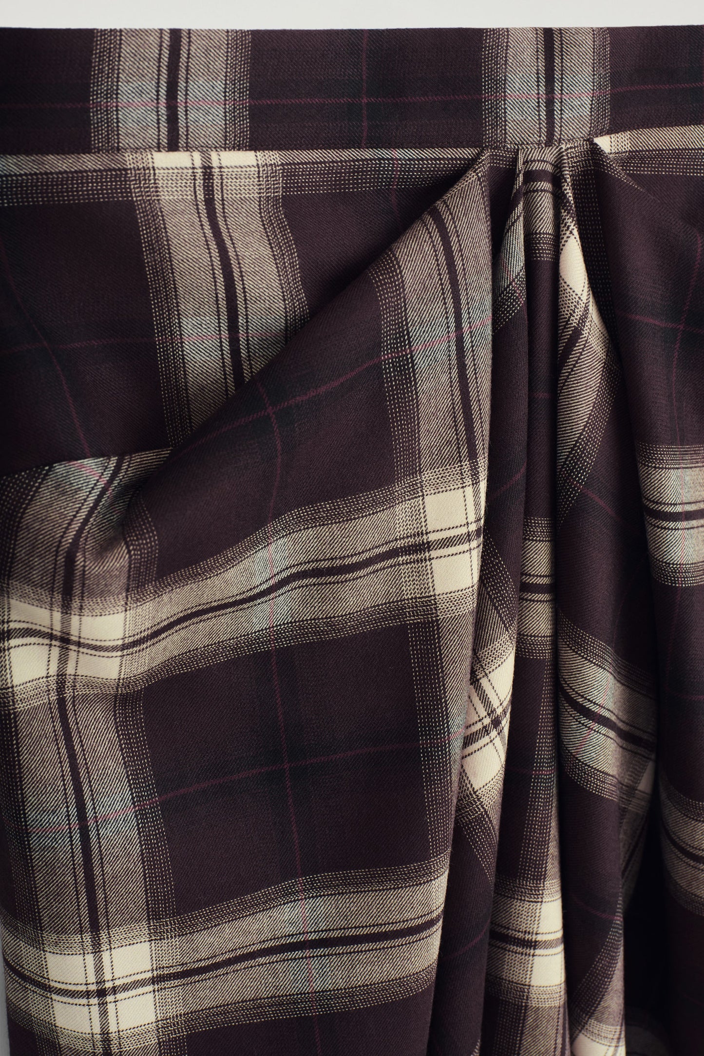 Draped Checked Midi Skirt