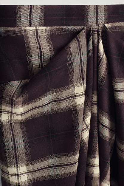 Draped Checked Midi Skirt