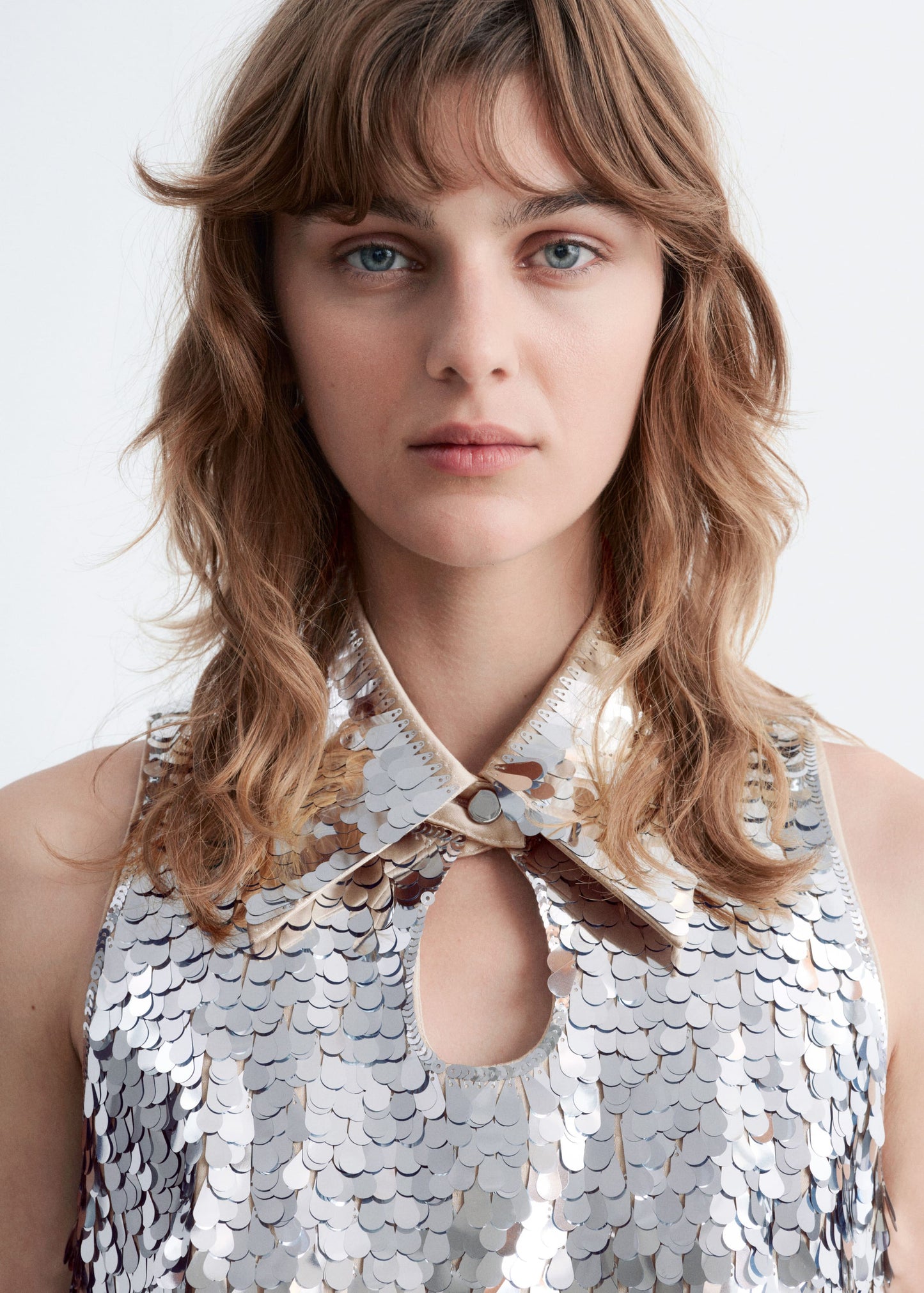 Keyhole-Collar Sequin Mini Dress