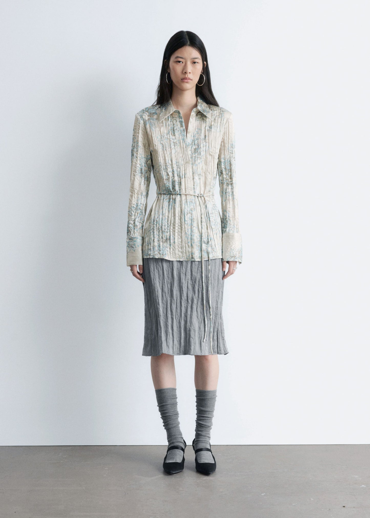 Tie-Belt Crêpe Shirt