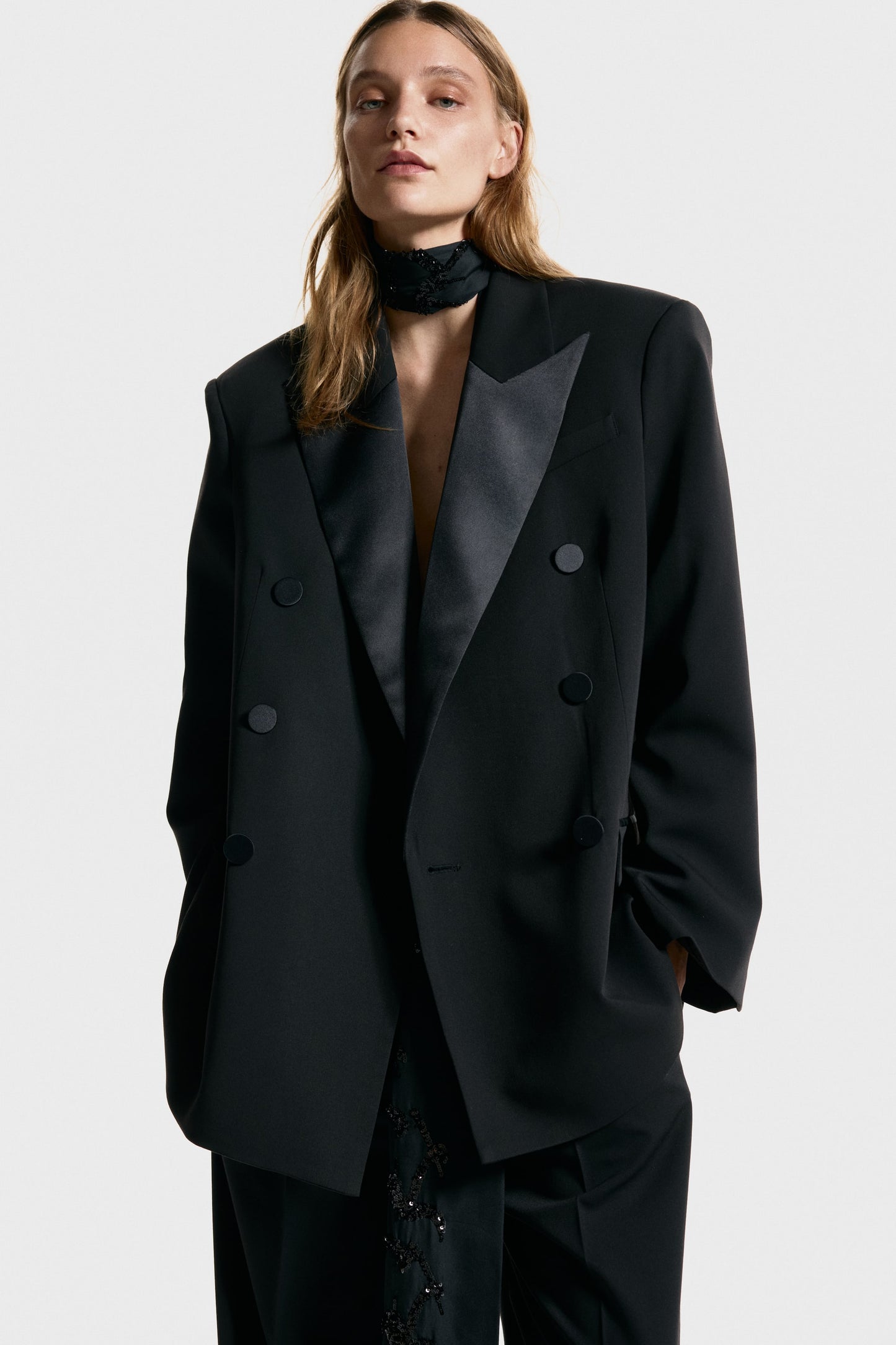 Double-breasted tuxedo blazer