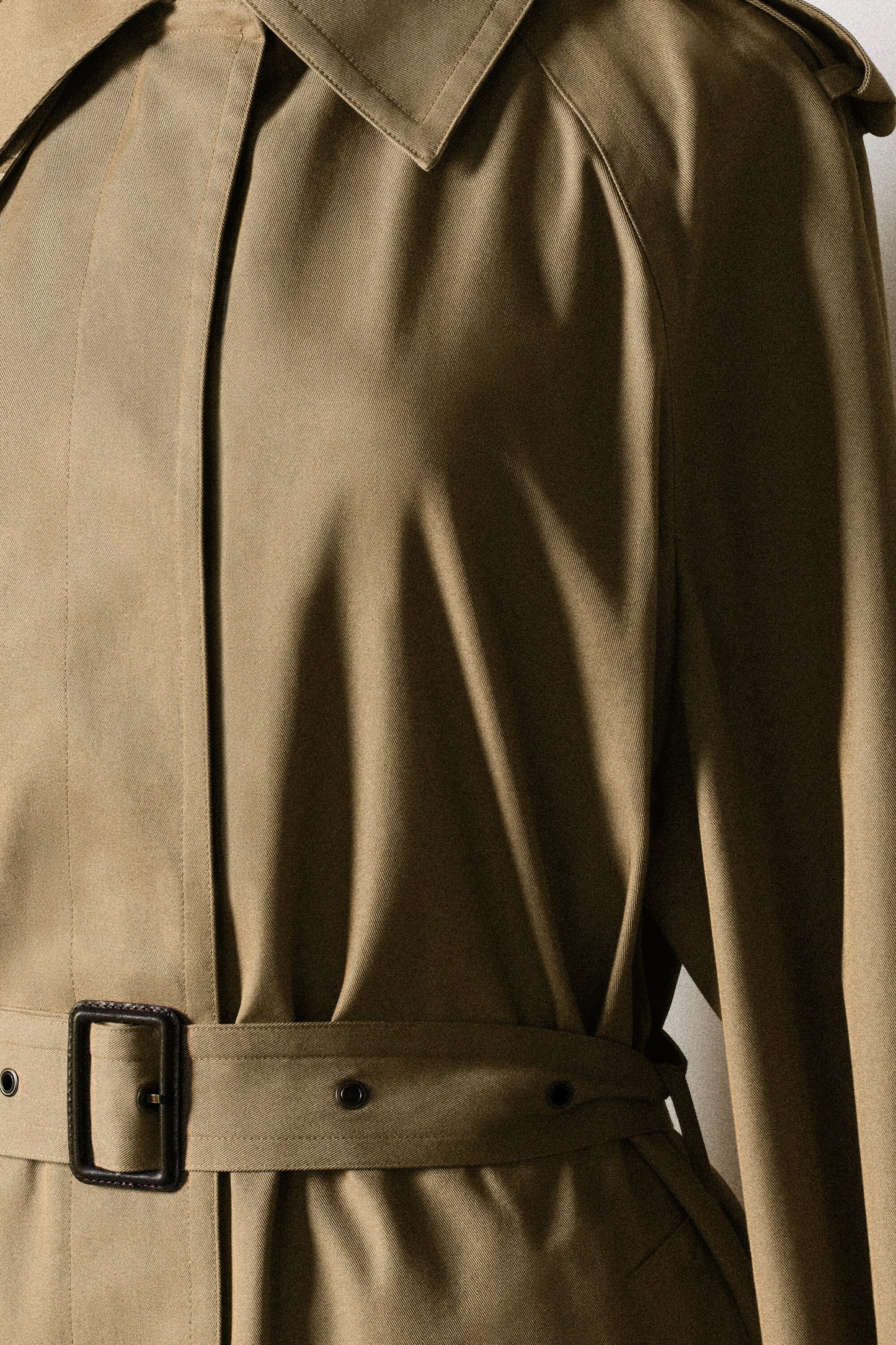 Check-Detail Belted Cotton Trench Coat