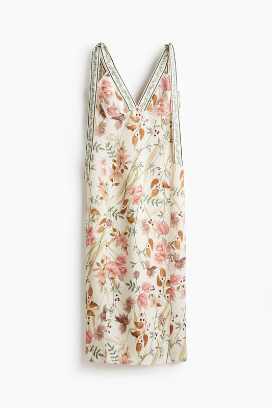 Linen-blend tie-strap dress