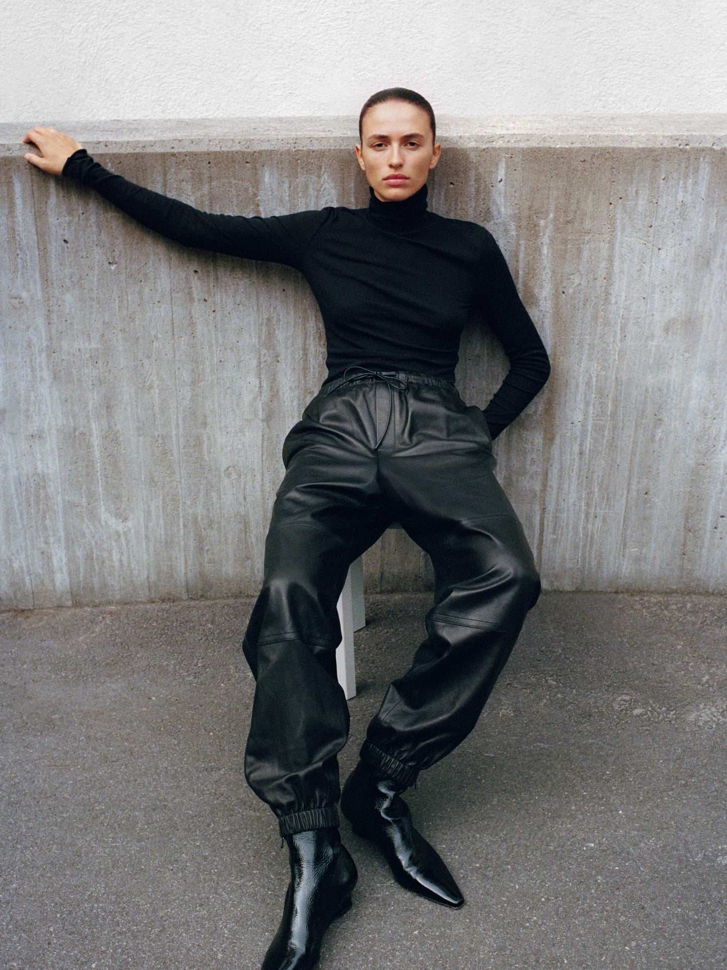 Barrel-Leg Leather Trousers