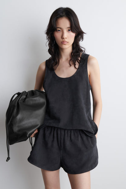 Scoop-Neck Suede Tank Top