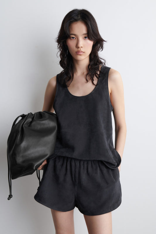 Scoop-Neck Suede Tank Top