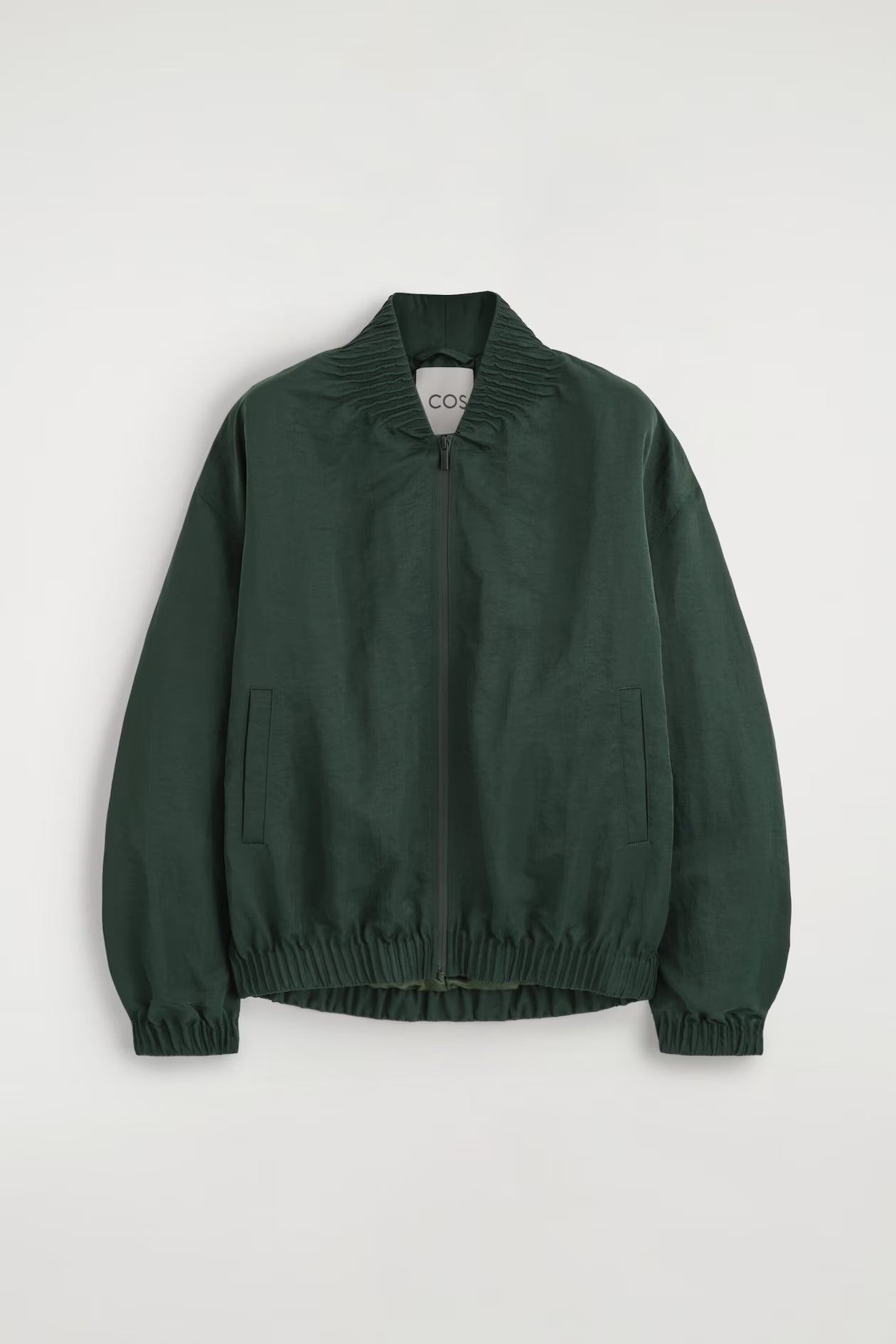 Gathered nylon bomber jacket