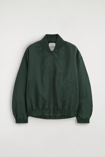 Gathered nylon bomber jacket