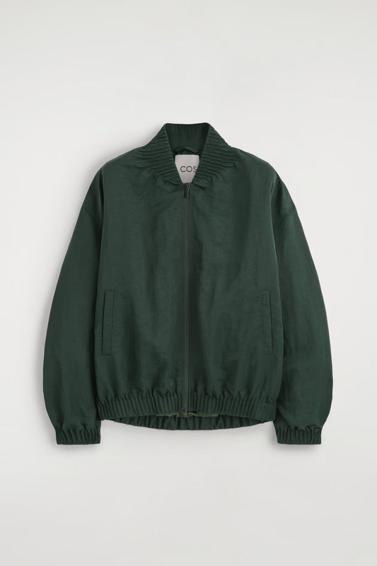 Gathered nylon bomber jacket