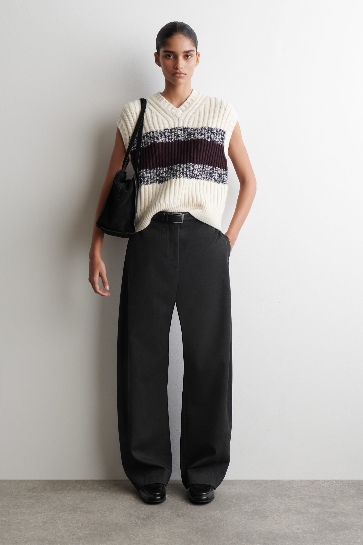 Textured merino wool v-neck vest