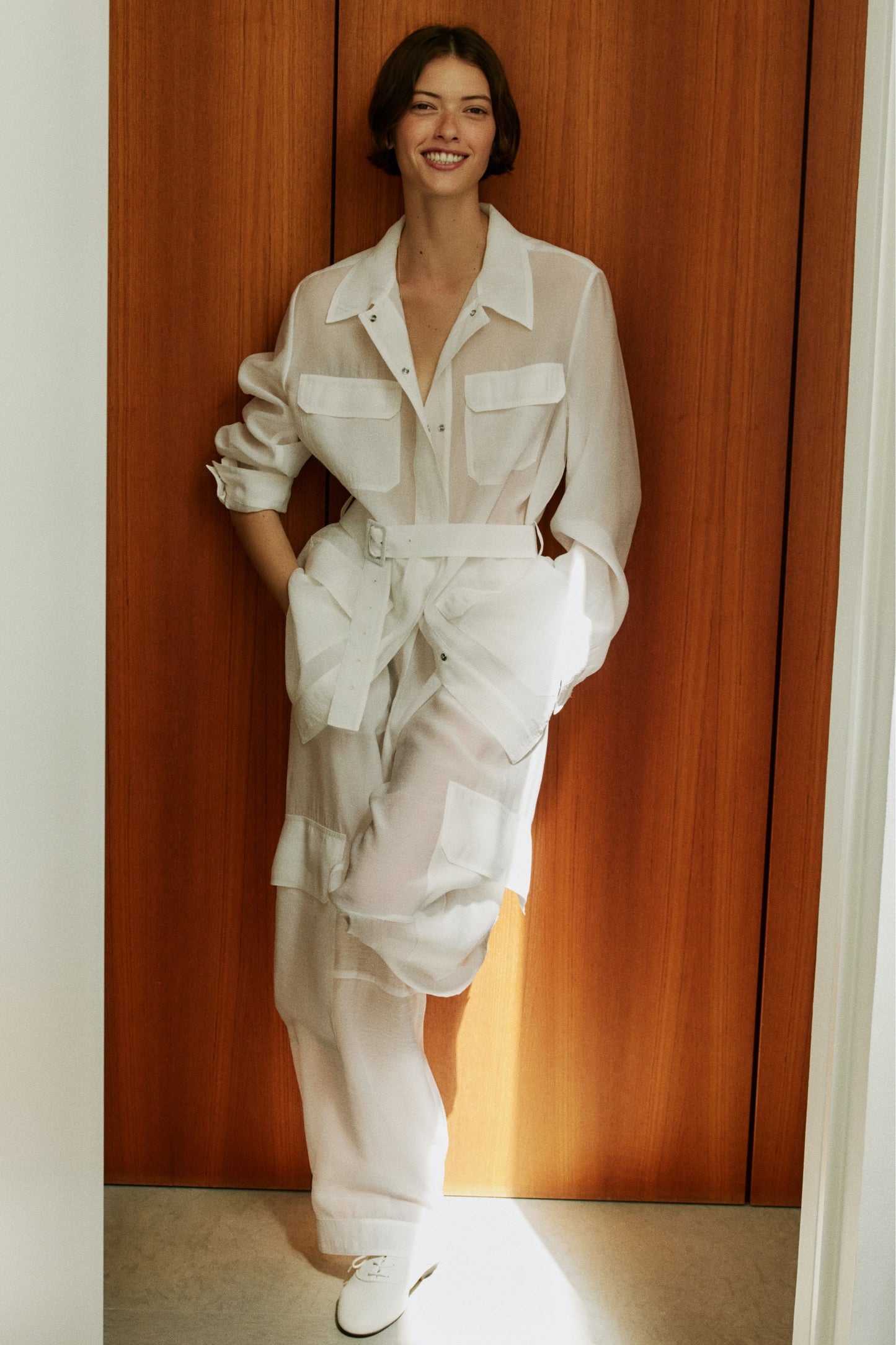 Women's White Belted cargo jacket