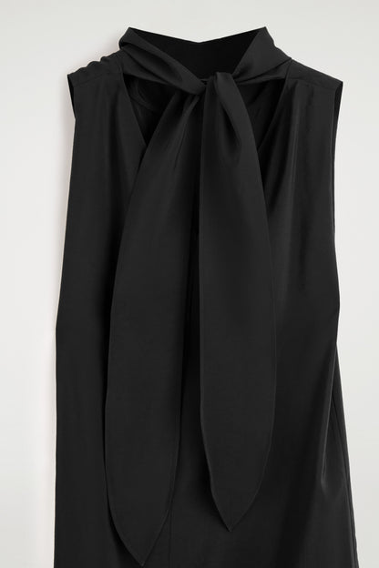 Draped tie-detail high-neck maxi dress