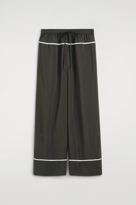 Contrast-piped straight-leg trousers