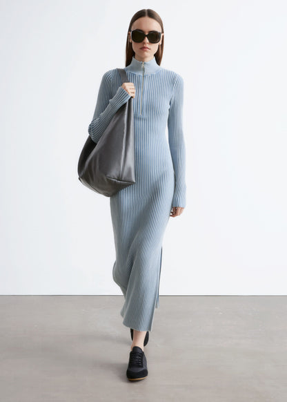 Ribbed Zip-Up Maxi Dress