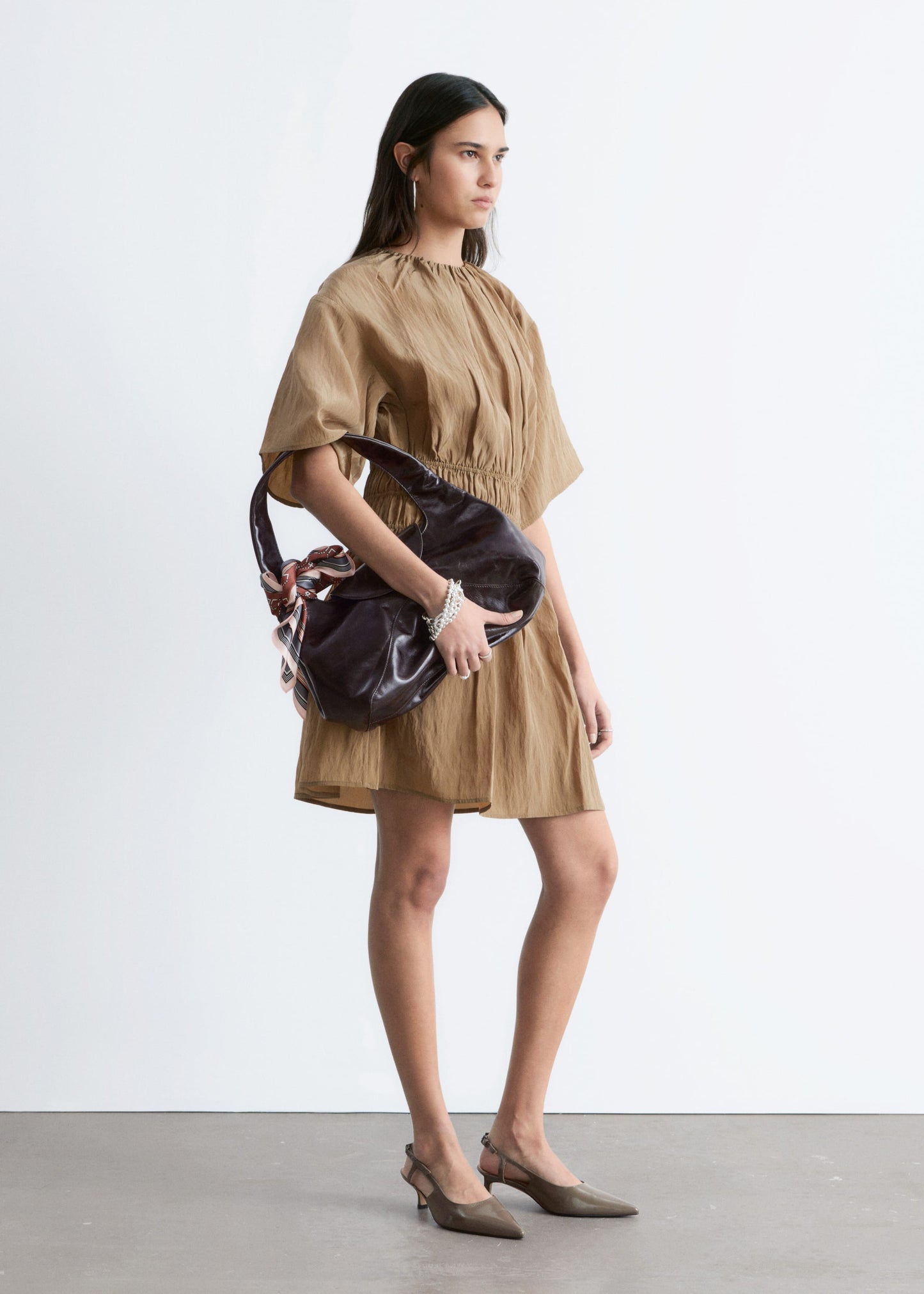 Short-Sleeve Ruched Mini Dress