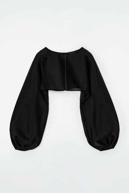 Balloon-sleeve sheer silk hybrid