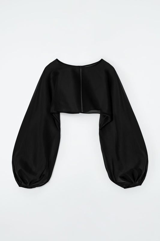 Balloon-sleeve sheer silk hybrid