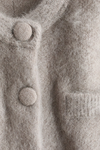 Mohair-blend shoulder-pad cardigan