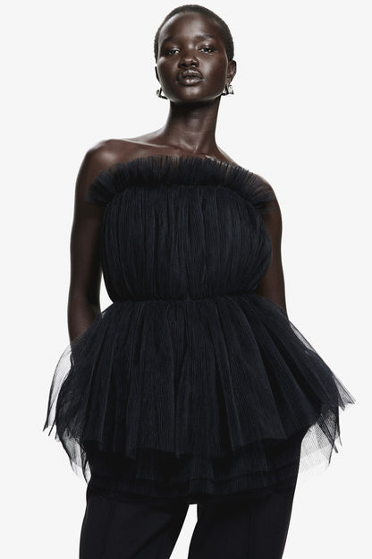 Pleated tulle bandeau top