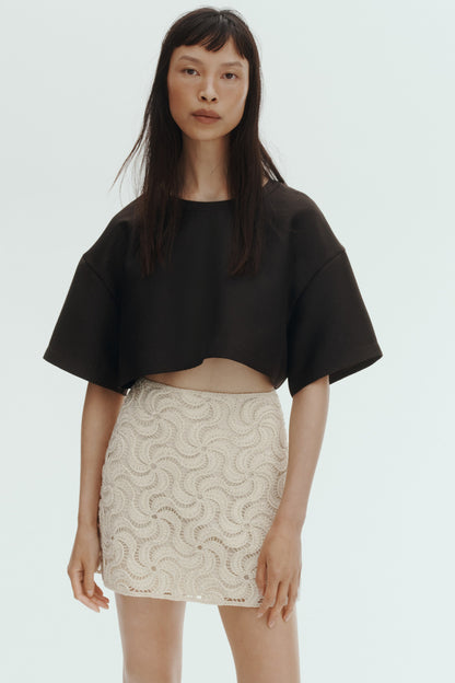 Beaded crochet-look skirt