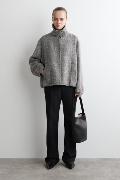 Wool-Tweed Funnel-Neck Jacket
