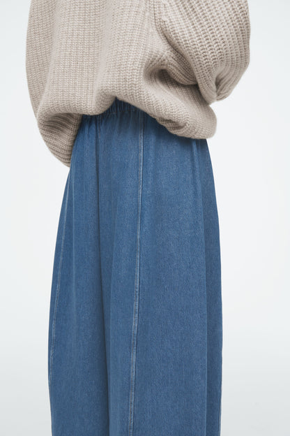 Barrel-Leg Denim Drawstring Trousers