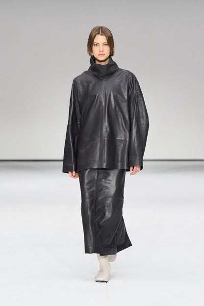Leather Funnel-Neck Top