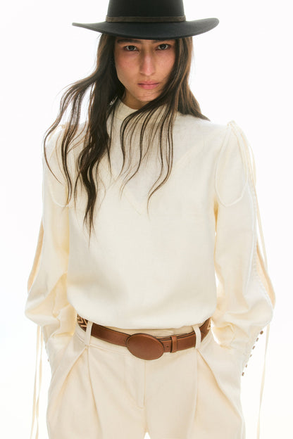 Linen-blend blouse