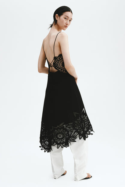 Lace-detail linen-blend dress