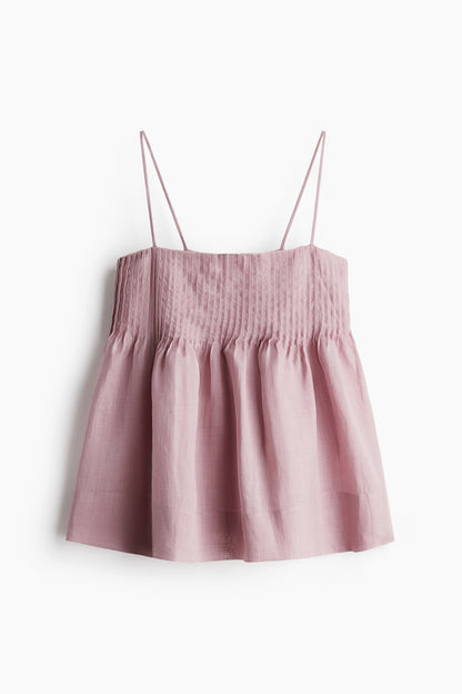 Pintucked ramie strappy top