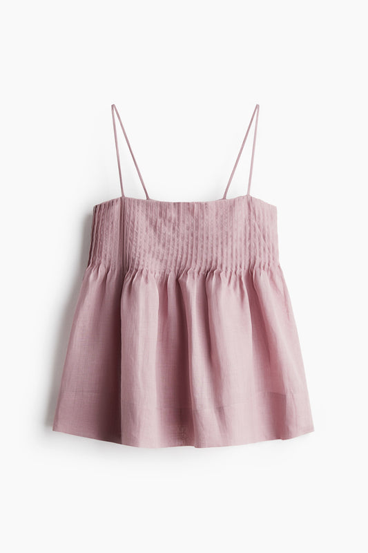Pintucked ramie strappy top