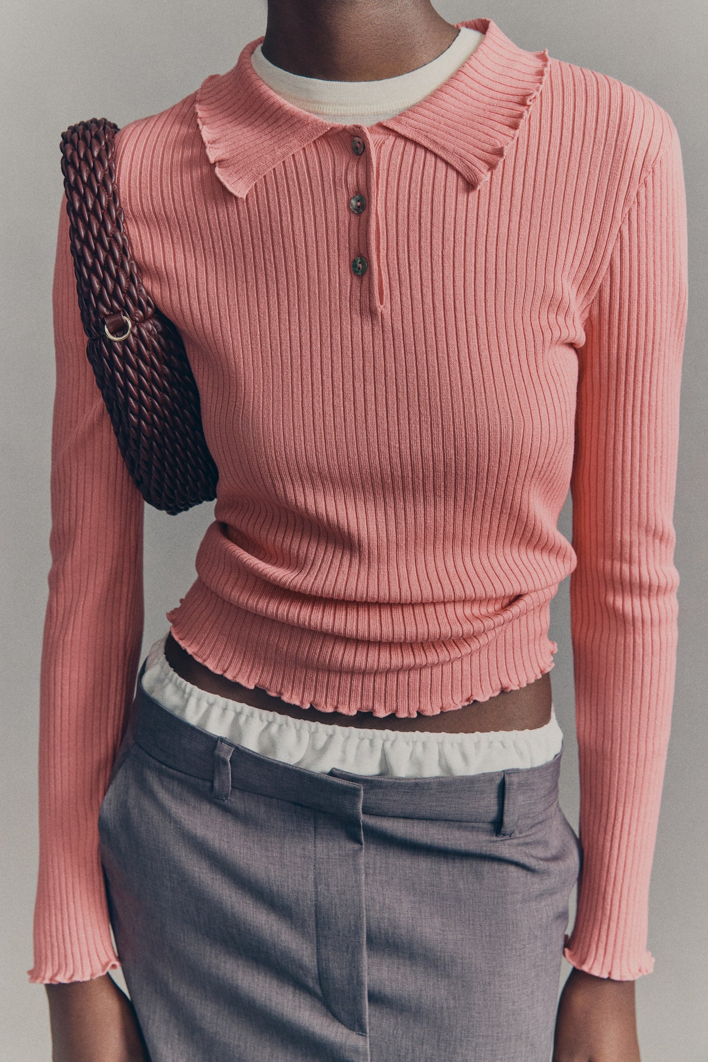 Rib-knit polo jumper