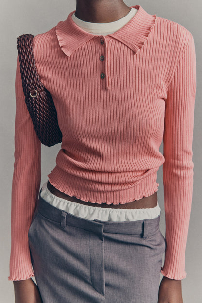 Rib-knit polo jumper