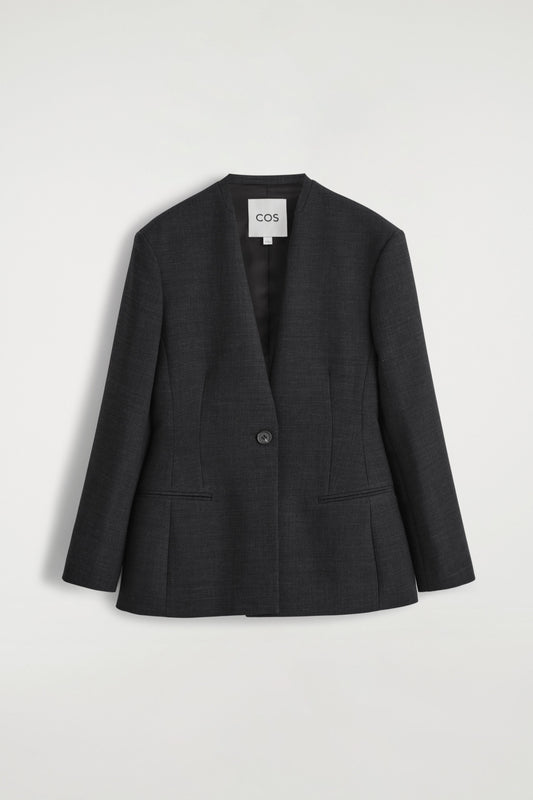 Waisted Collarless Blazer