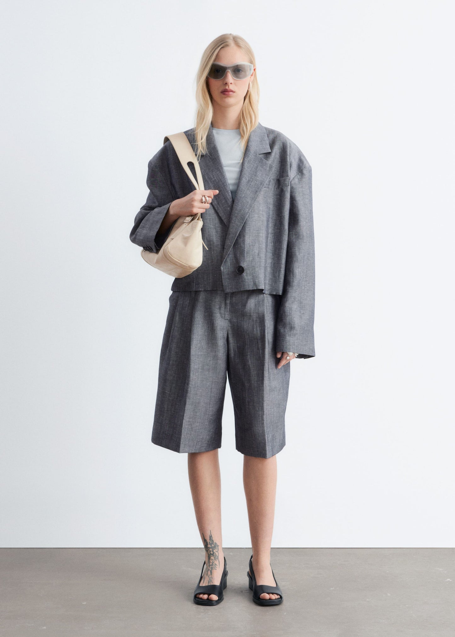 Cropped Wool-Linen Blazer