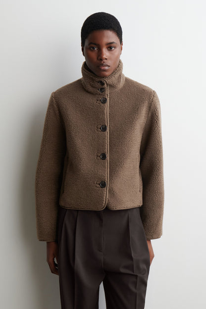 Funnel-Neck Teddy Jacket