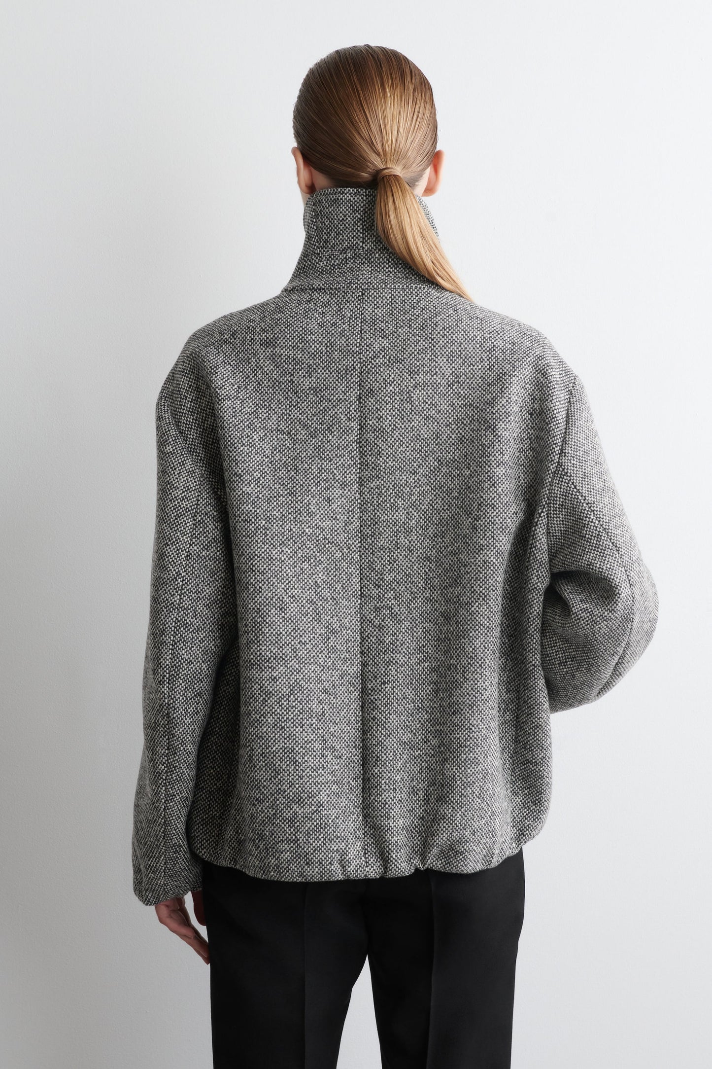 Wool-Tweed Funnel-Neck Jacket