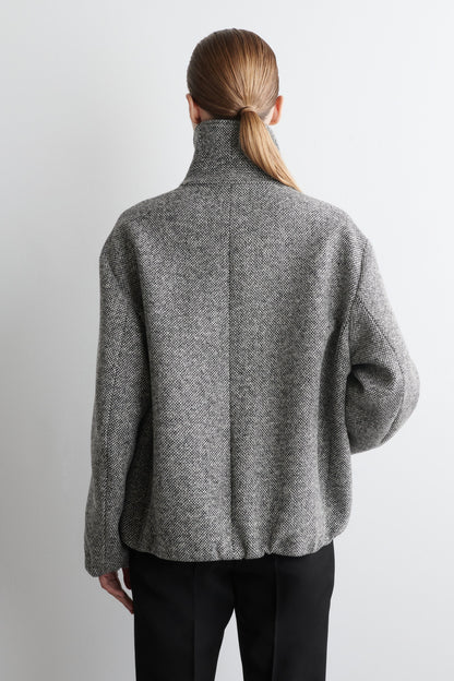 Wool-Tweed Funnel-Neck Jacket