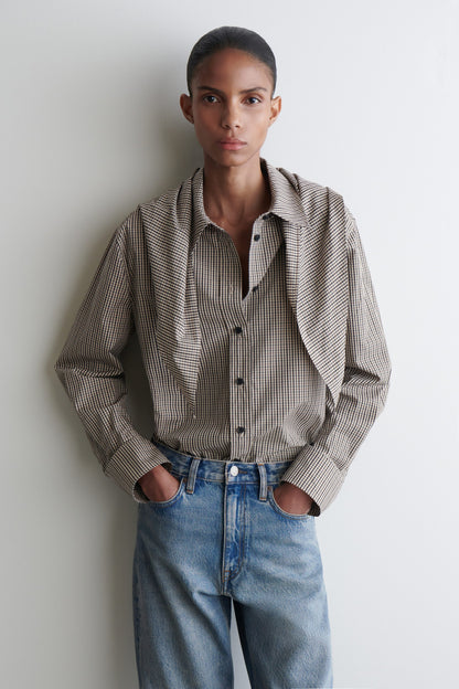 Checked Scarf-Detail Shirt