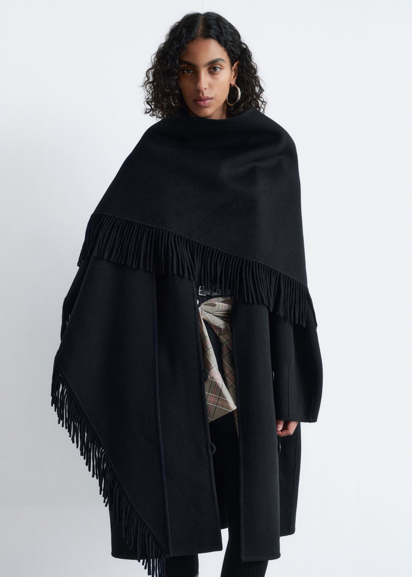 Fringed Shawl Wool Coat