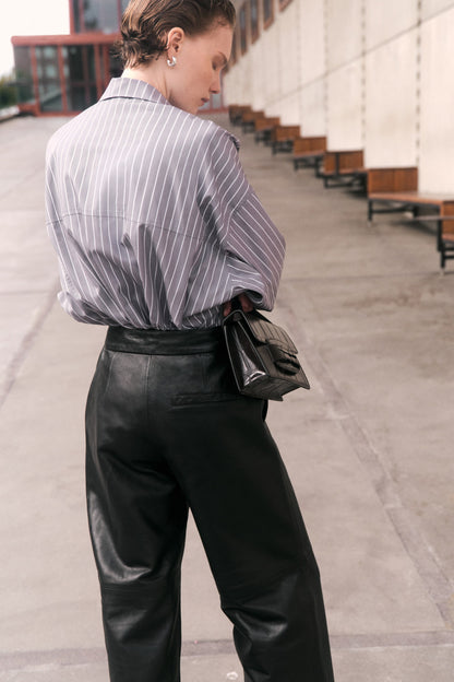 Straight leather trousers