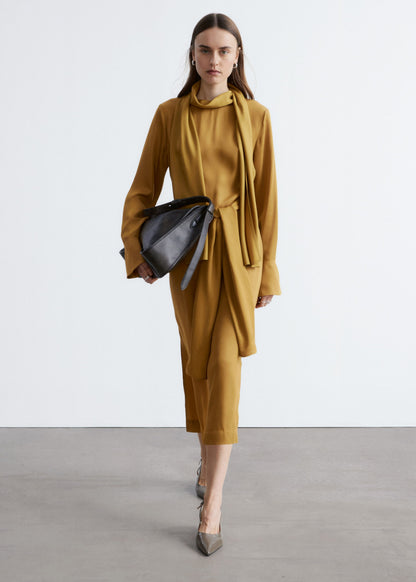 Scarf-Neck Midi Dress