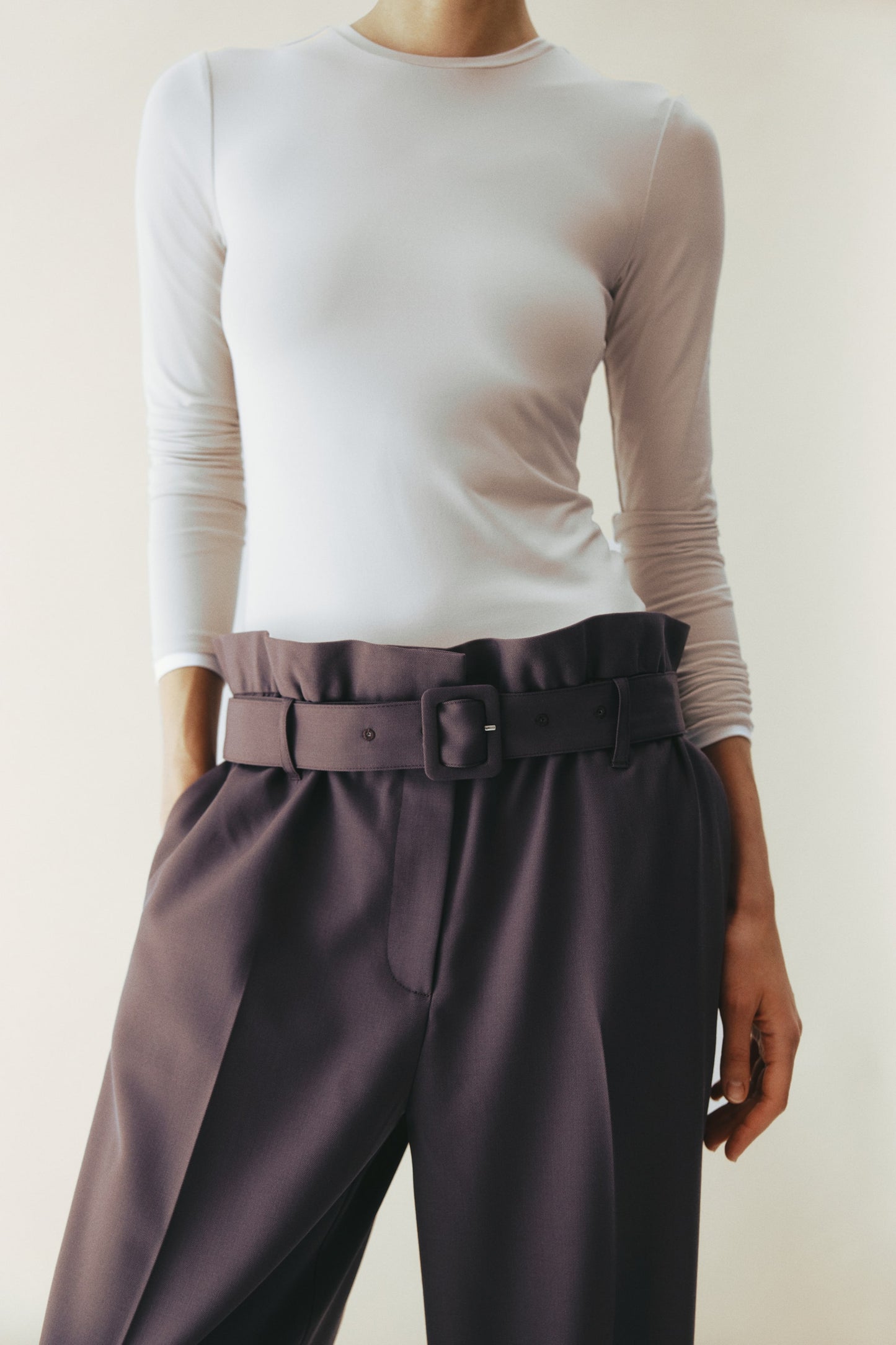 Belted wool-blend trousers
