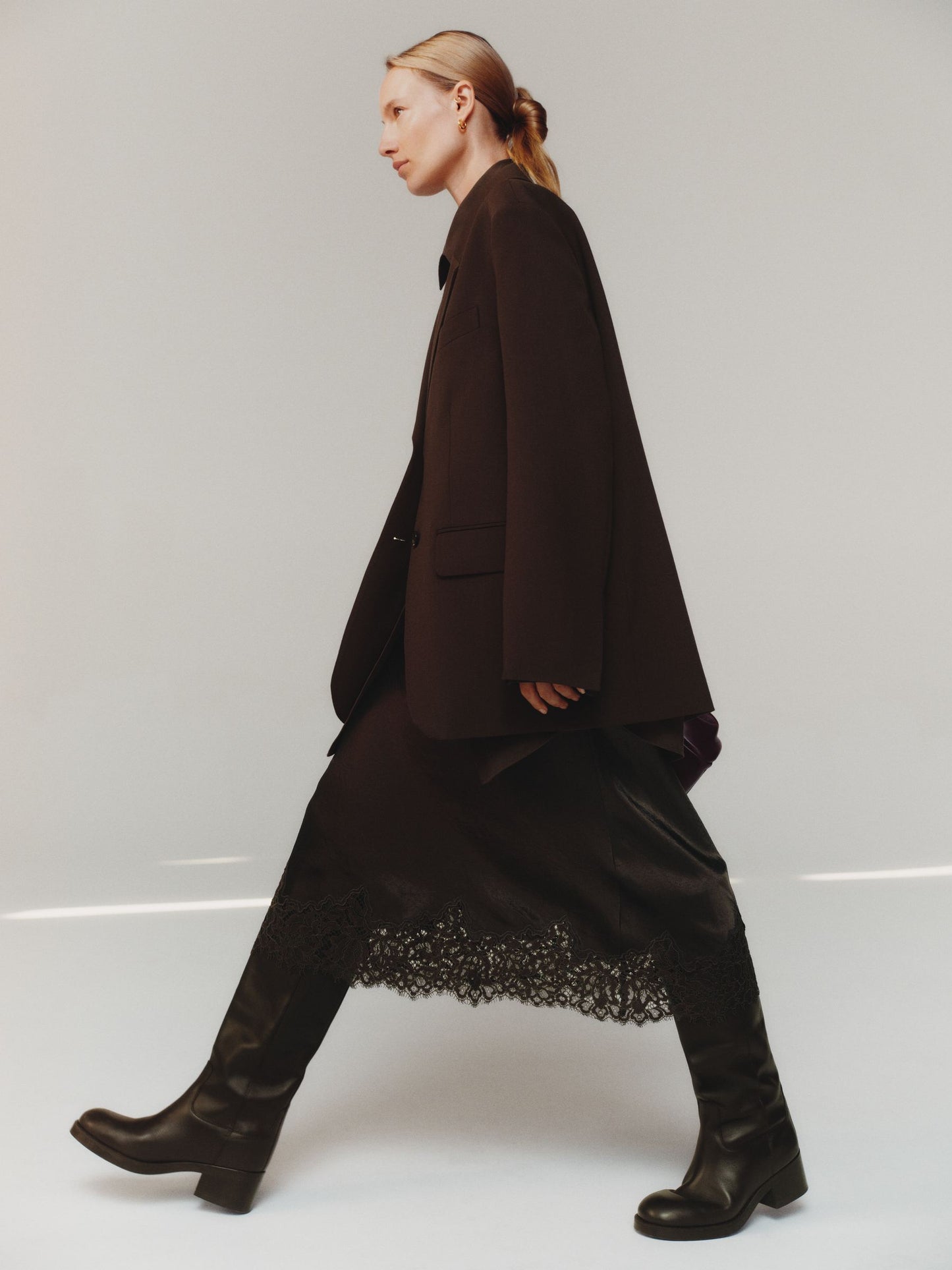Lace-Detail Satin Skirt