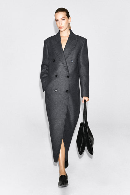 Tailored Wool-Blend Double-Breasted Coat